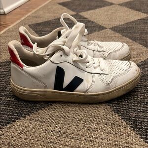 Veja White Sneakers with Red and Black Accents